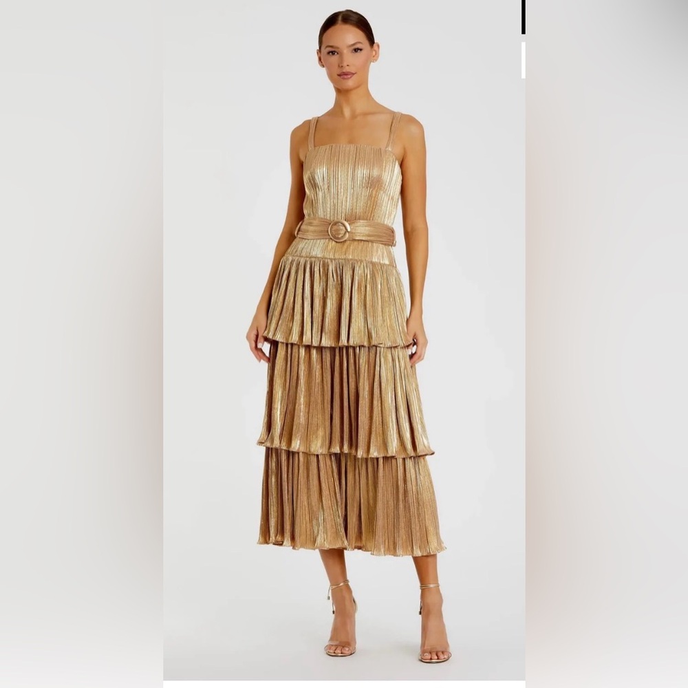 Mac Duggal Gold Asymmetrical Tiered Dress - size 2